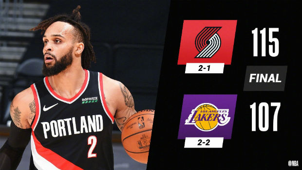 <a href=/lanq/blazers/ target=_blank class=infotextkey>开拓者</a>115-107战胜<a href=/lanq/lakers/ target=_blank class=infotextkey>湖人</a>