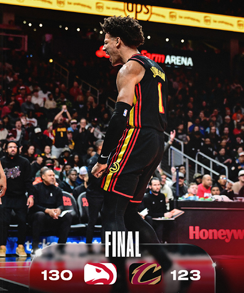 NBA杯-老鹰130-123力克骑士，杰伦29+12+12，沃克28分