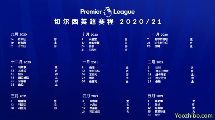 20/21赛季<a href=/zuq/chelsea/ target=_blank class=infotextkey>切尔西</a>赛程表出炉
